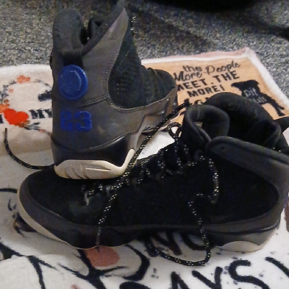 Jordan Black and Blue Athletic Shoes